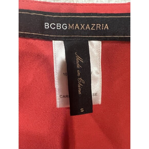 BCBG Maxazria Silk red flutter sleeve Gold Sequin scoop neck blouse top Small - Picture 6 of 8